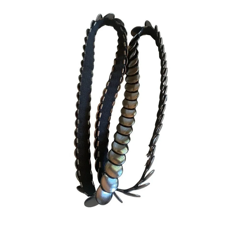 Gunmetal Gray Metal Elastic Waist Belt‎ Large